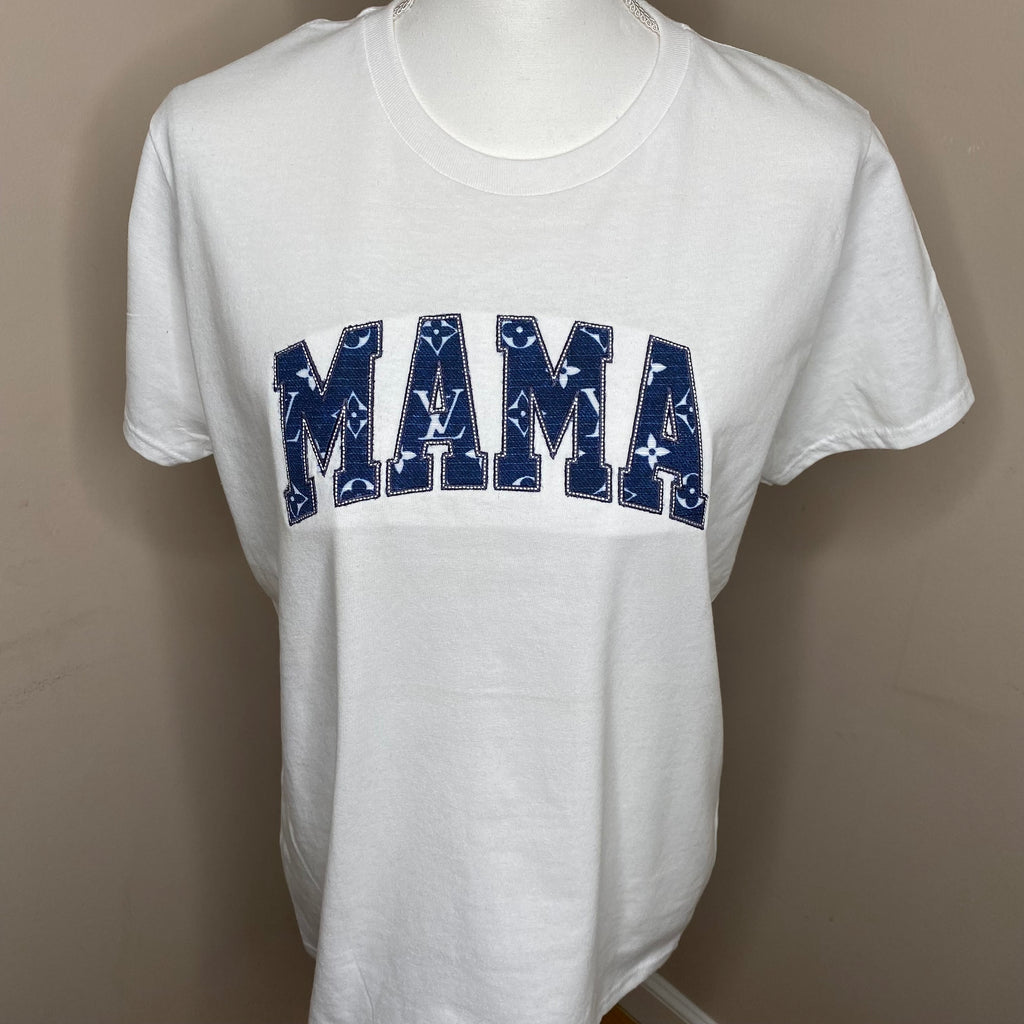 Mother’s Day MAMA, Embroidered, Custom T-Shirt, Blue