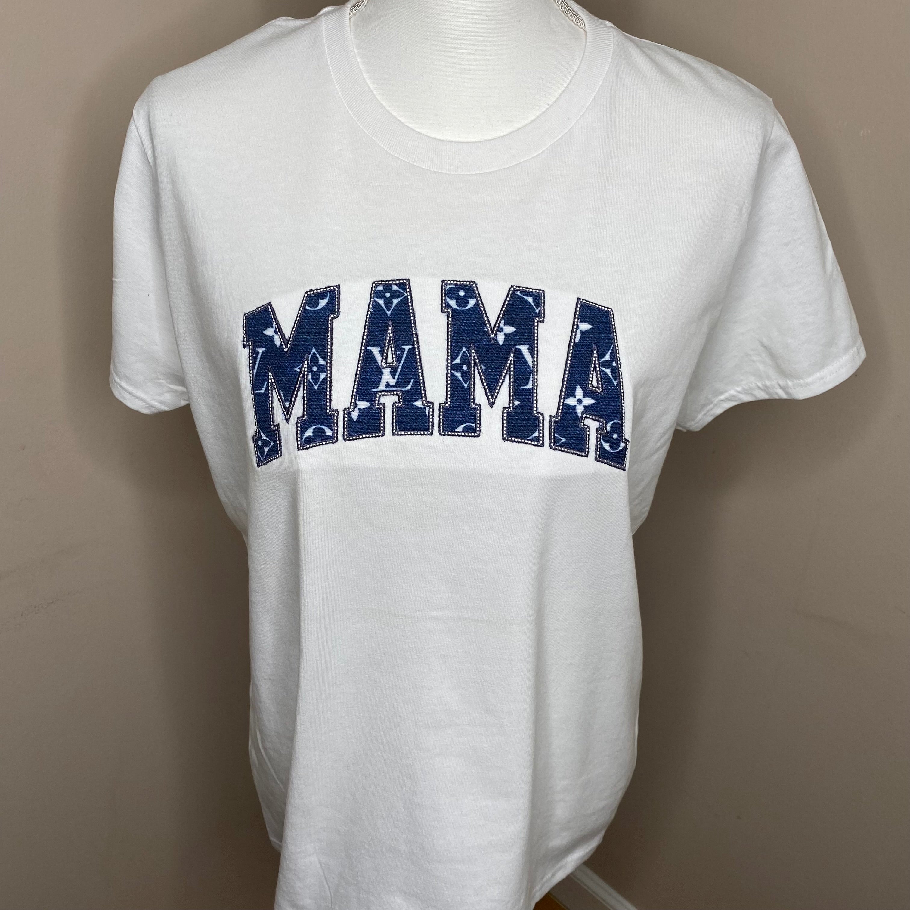 Mother’s Day MAMA, Embroidered, Custom T-Shirt, Blue