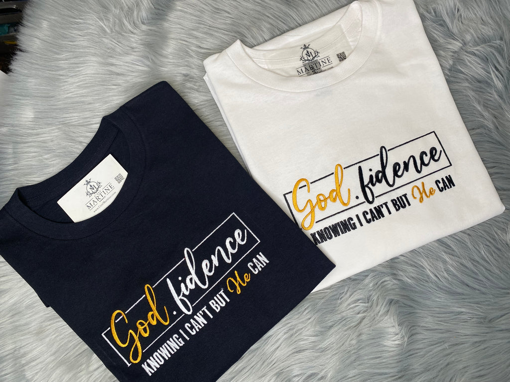 God.Fidence, Religious, Christian, Embroidered, Custom T-Shirt, Church Going