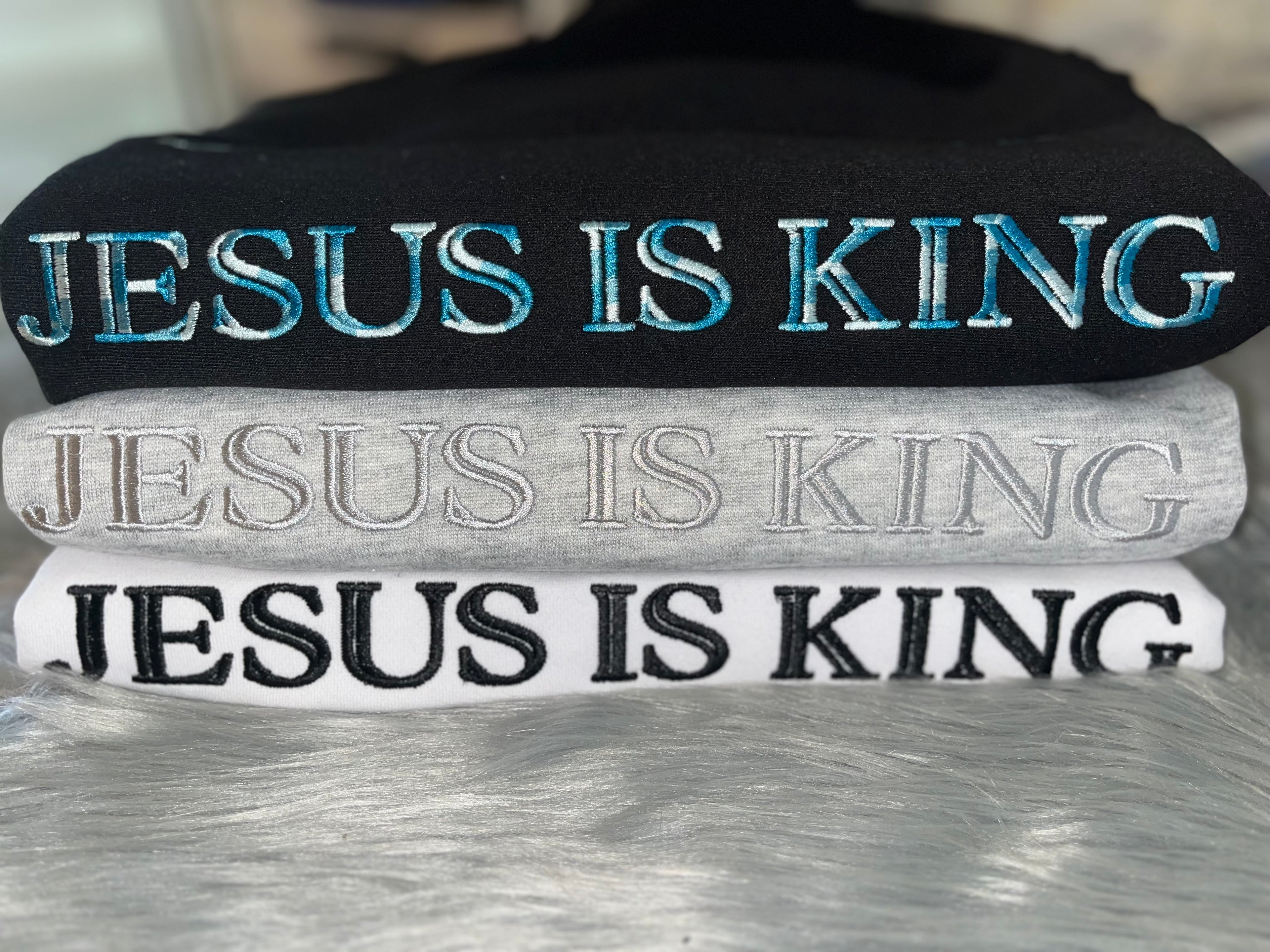 Jesus is King, Faith based, Christian, Embroidered CrewNeck Sweatshirt