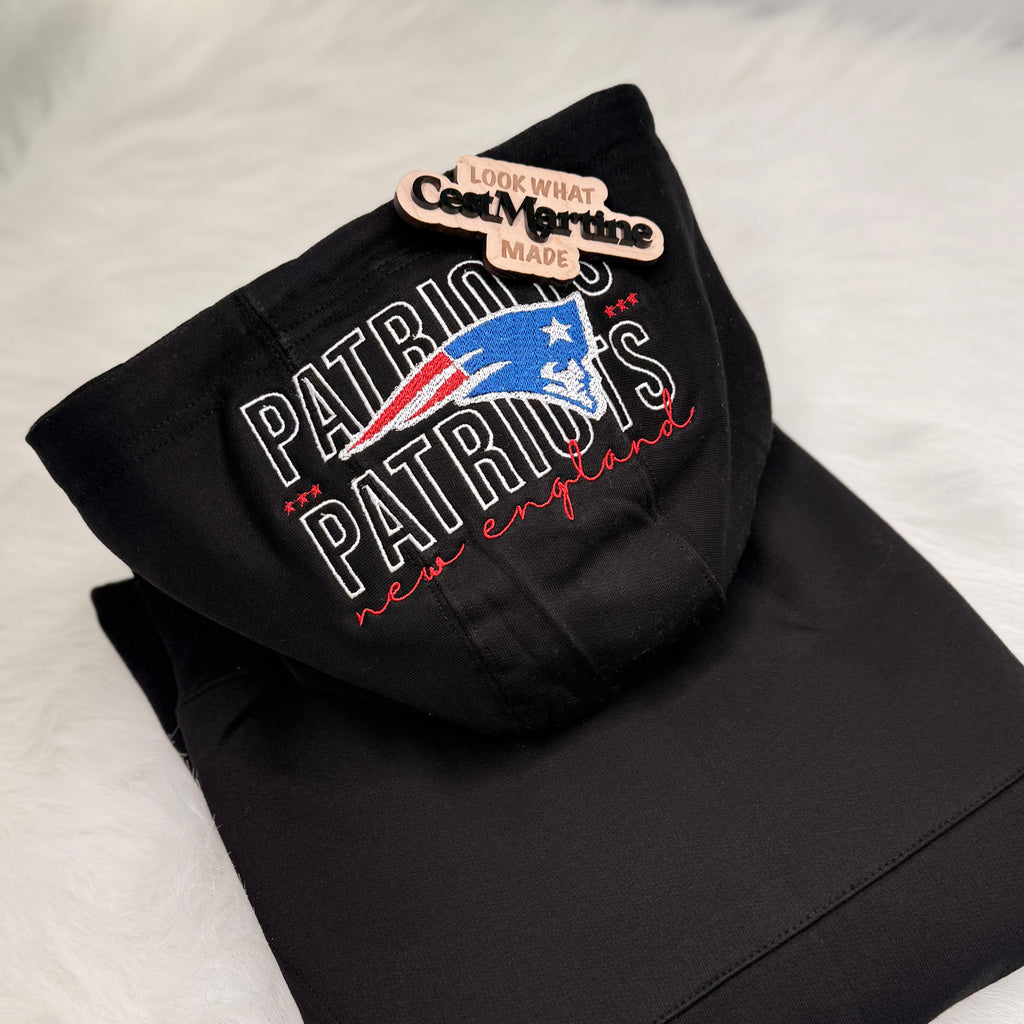 New England Patriots Embroidered Hood and Chest Hoodie