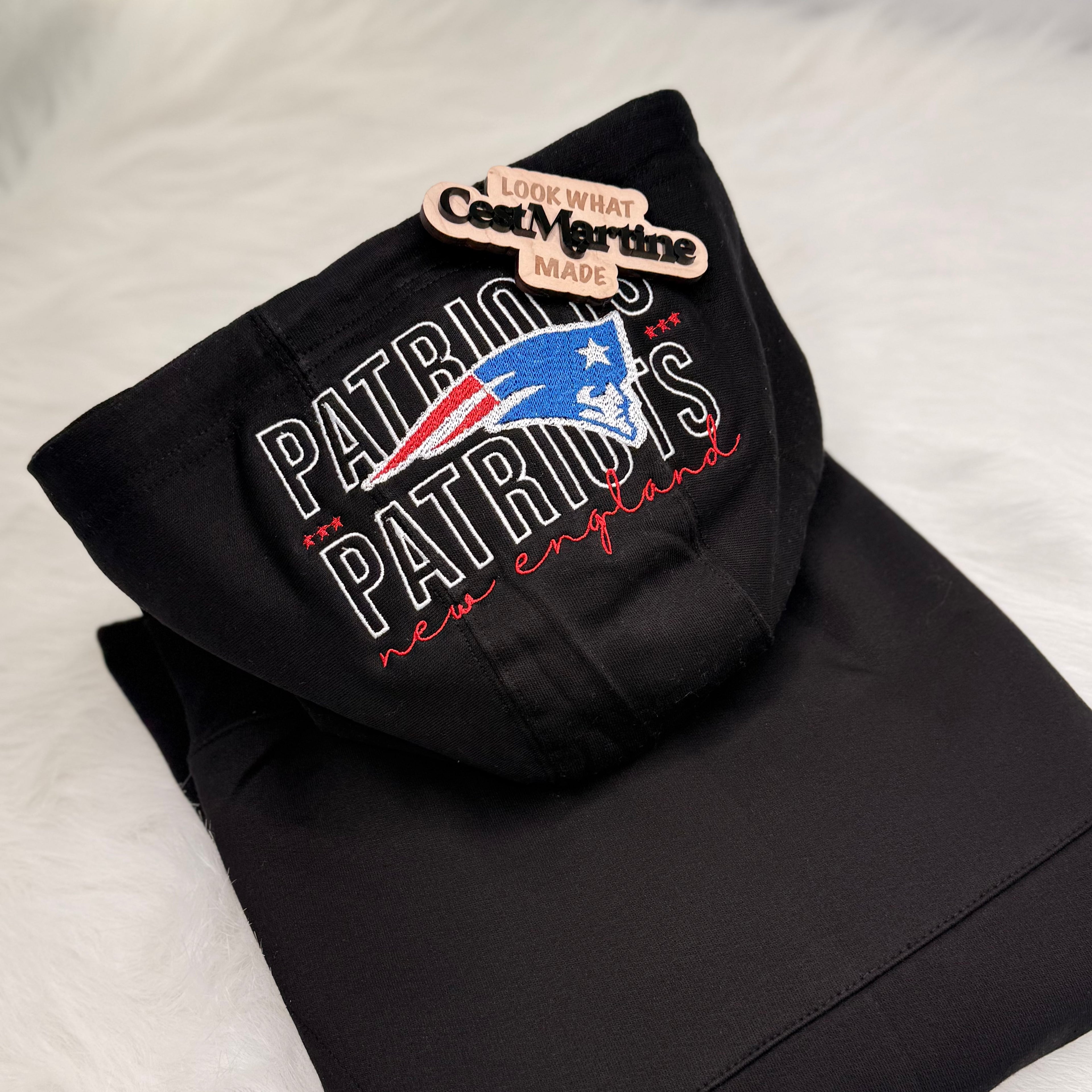 New England Patriots Embroidered Hood and Chest Hoodie