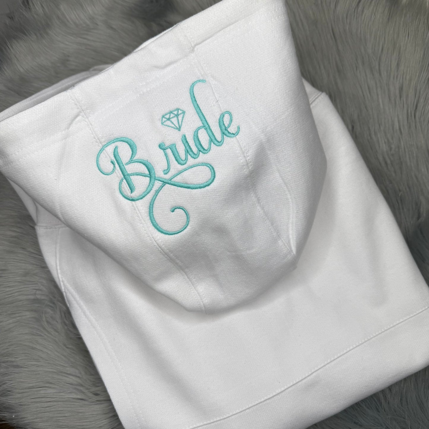 Personalized In My Bride Era Embroidered Tiffany Blue Hood and Chest Hoodie