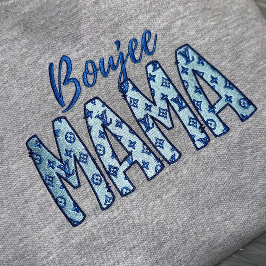 Mama Sweatshirt, Boujee MAMA,  Embroidered Crewneck Custom Blue | C'est Martine