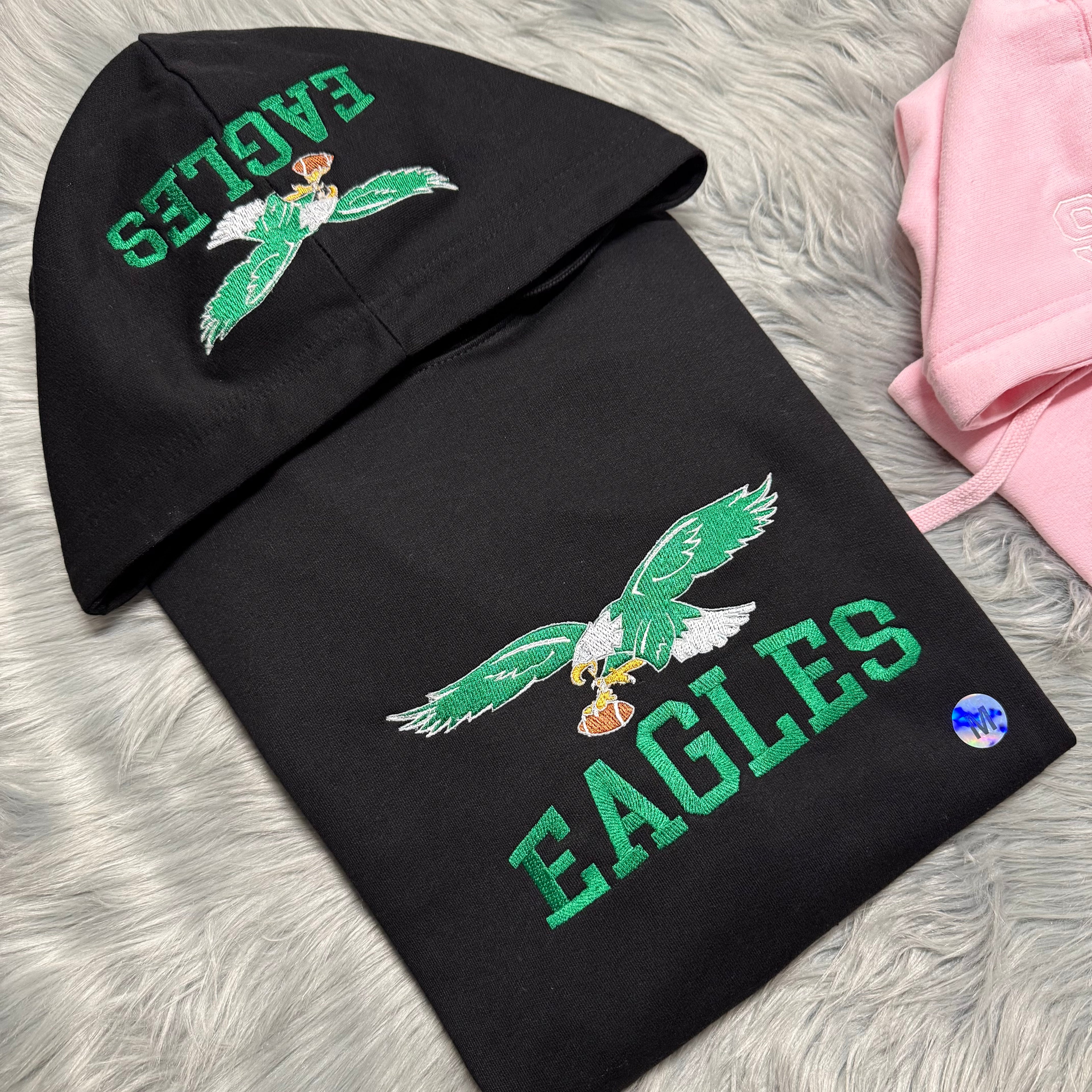 EAGLES Football Season Glow in the Dark Philadelphia Eagles Embroidered Hood and Chest Hoodie | C'est Martine