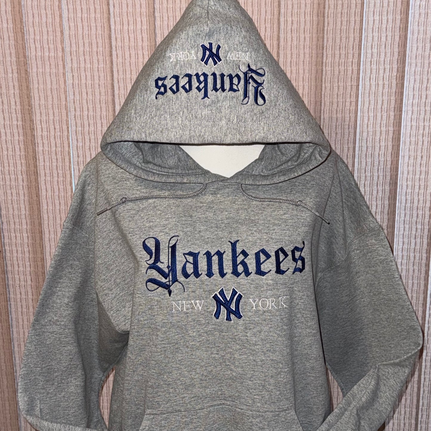 Yankees 3D Baseball Embroidered Chest and Hood Baseball Season New York Fan Embroidered Hoodie