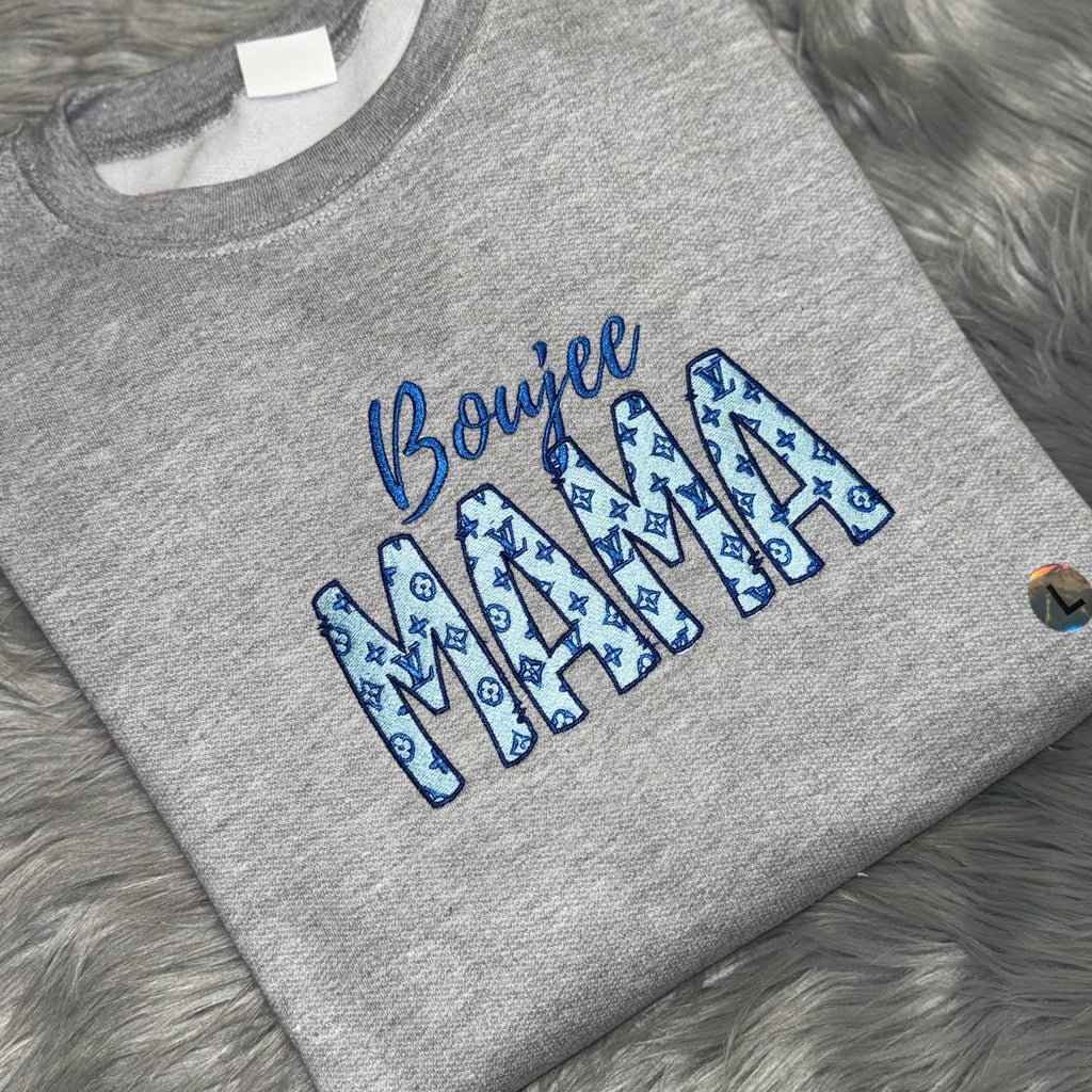 Mama Sweatshirt, Boujee MAMA,  Embroidered Crewneck Custom Blue | C'est Martine