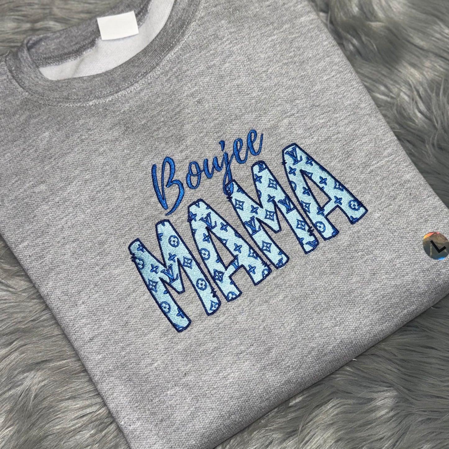 Mama Sweatshirt, Boujee MAMA,  Embroidered Crewneck Custom Blue | C'est Martine