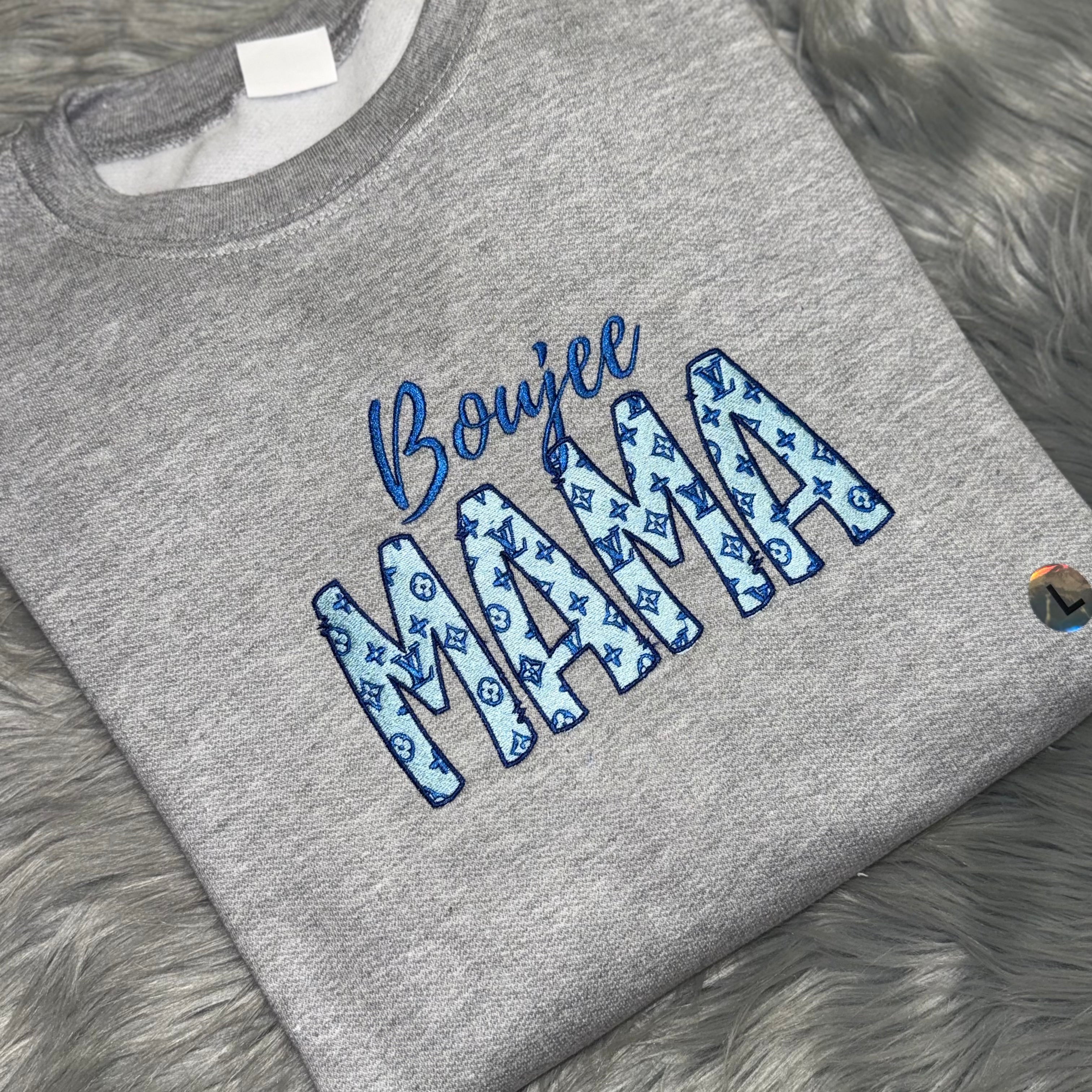 Mama Sweatshirt, Boujee MAMA,  Embroidered Crewneck Custom Blue | C'est Martine