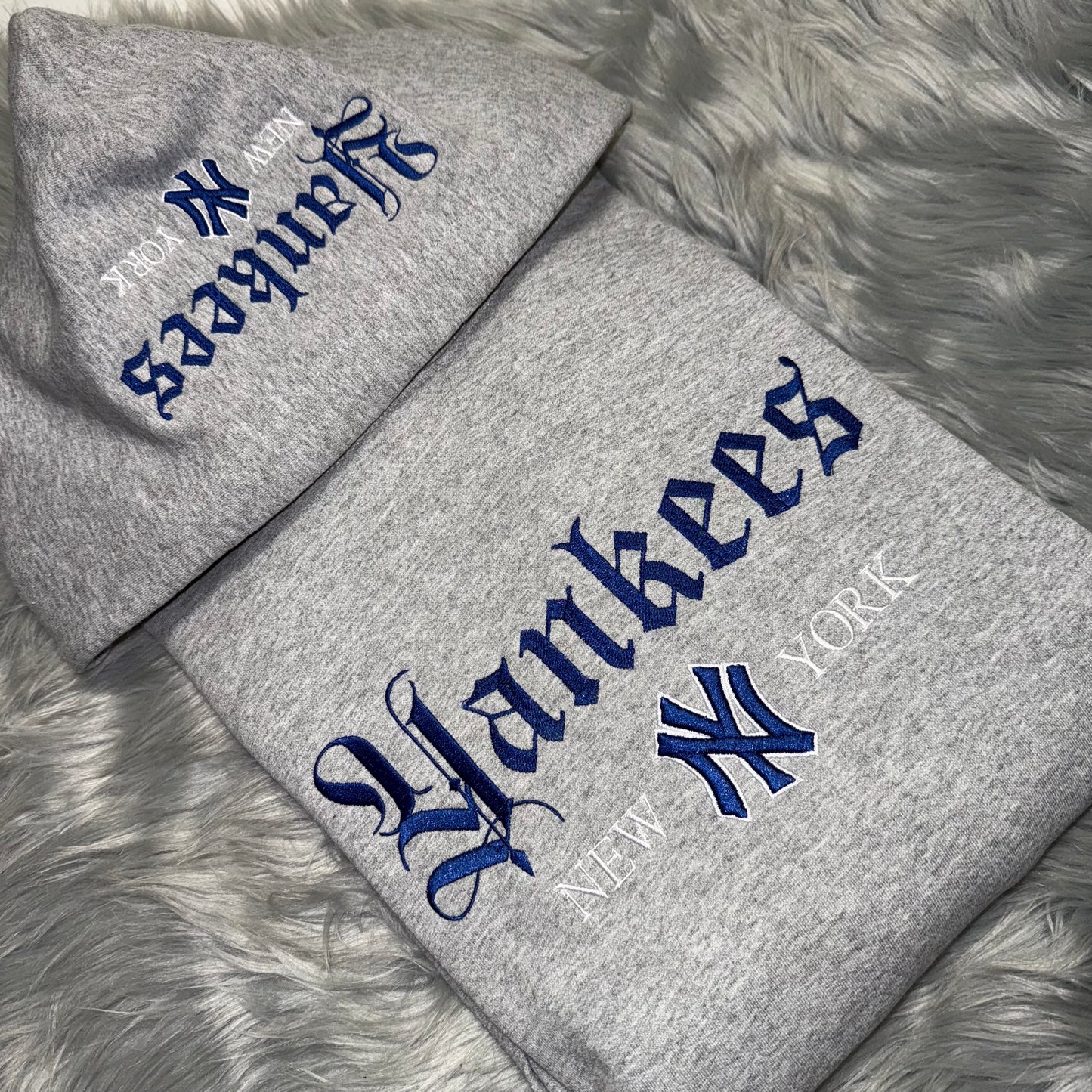 Yankees 3D Baseball Embroidered Chest and Hood Baseball Season New York Fan Embroidered Hoodie