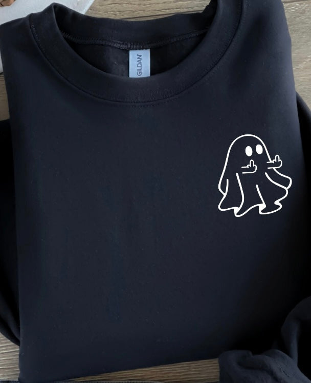 Halloween, Ghost, Ghost Middle Finger embroidered, Glow in the Dark, CrewNeck, Sweatshirt