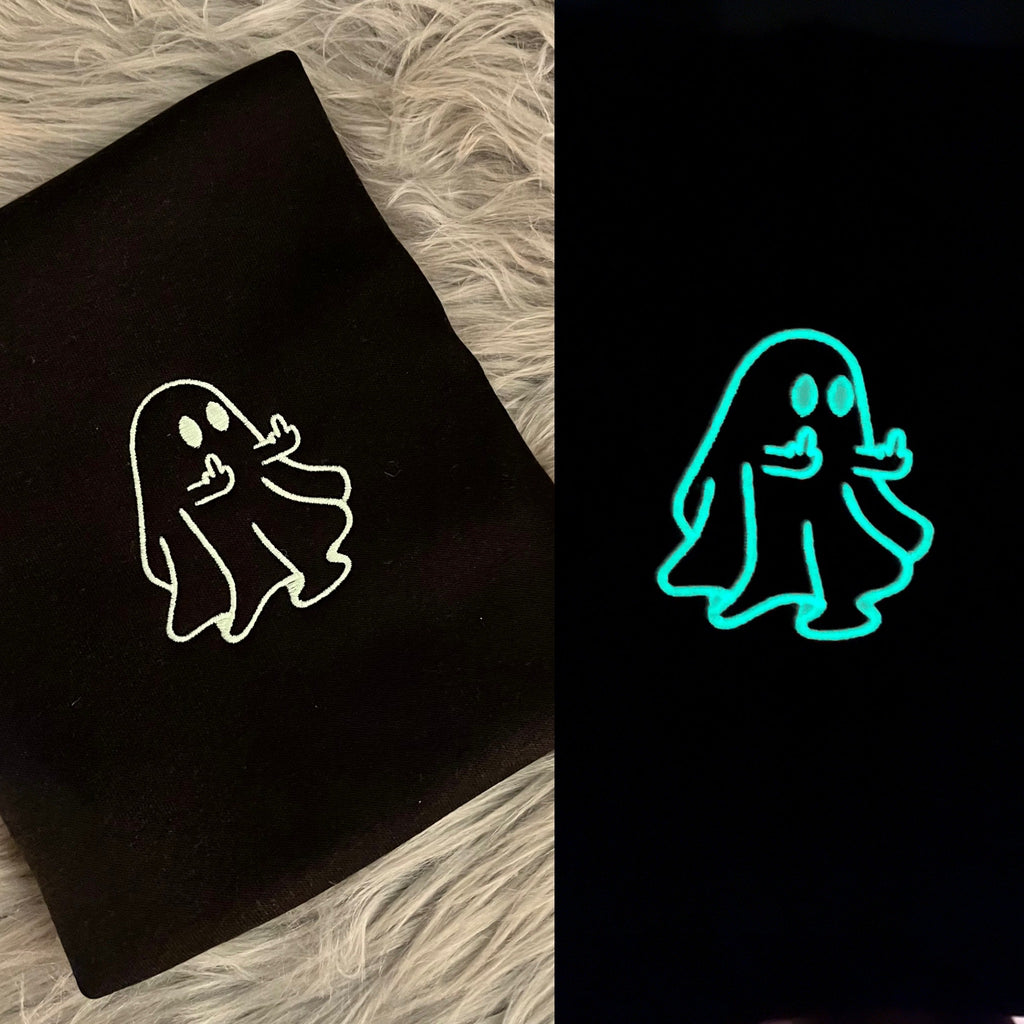 Halloween, Ghost, Ghost Middle Finger embroidered, Glow in the Dark, CrewNeck, Sweatshirt