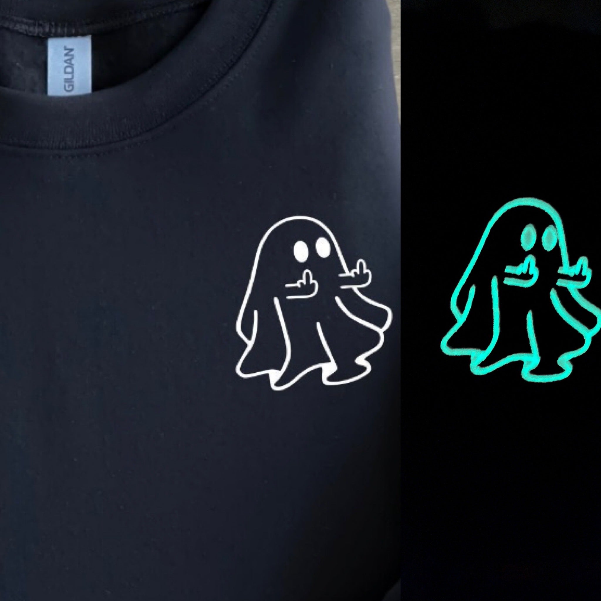 Halloween, Ghost, Ghost Middle Finger embroidered, Glow in the Dark, CrewNeck, Sweatshirt