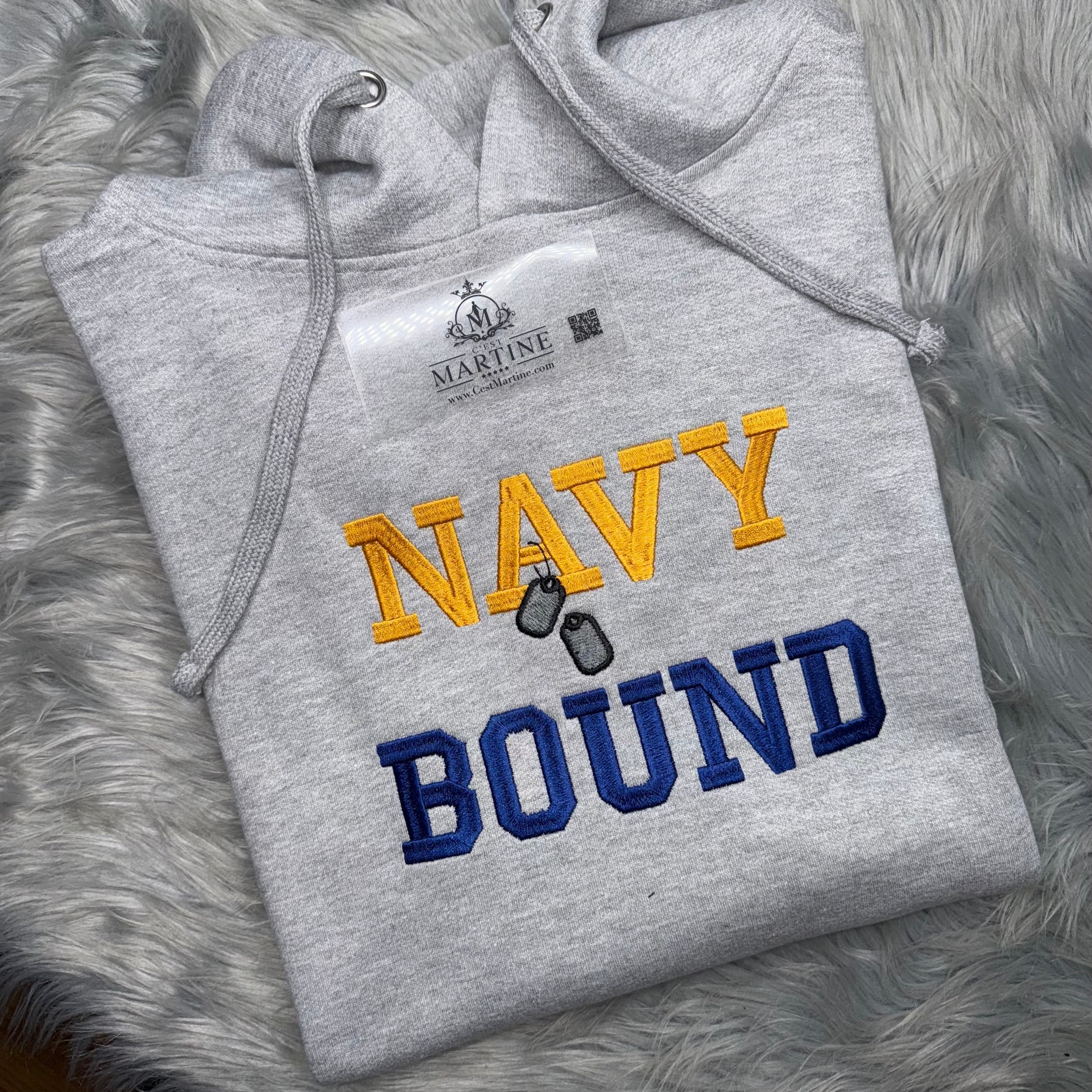 Custom “NAVY BOUND” Embroidered Hoodie with Dog Tags | Military Gift | Armed Forces Apparel | All Branches Available, Patriotic