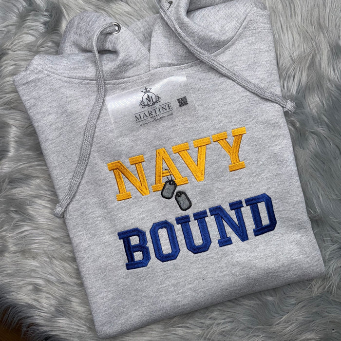 Custom “NAVY BOUND” Embroidered Hoodie with Dog Tags | Military Gift | Armed Forces Apparel | All Branches Available, Patriotic