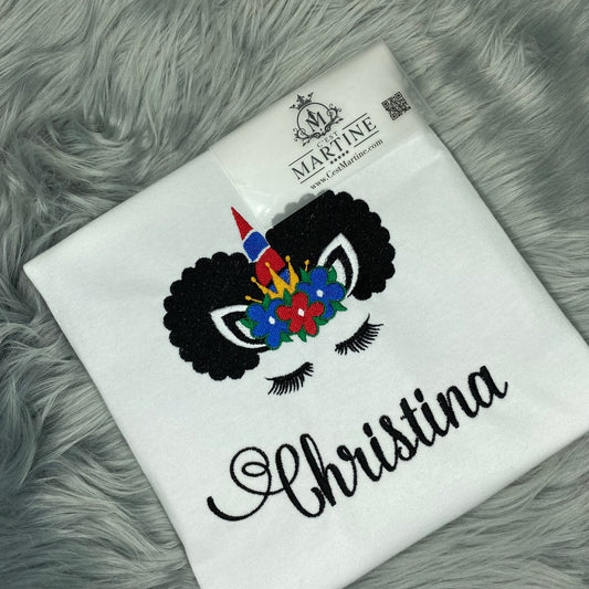 Afro Puffs Unicorn | Custom | Personalized  Name | T Shirt | Birthday | Girls