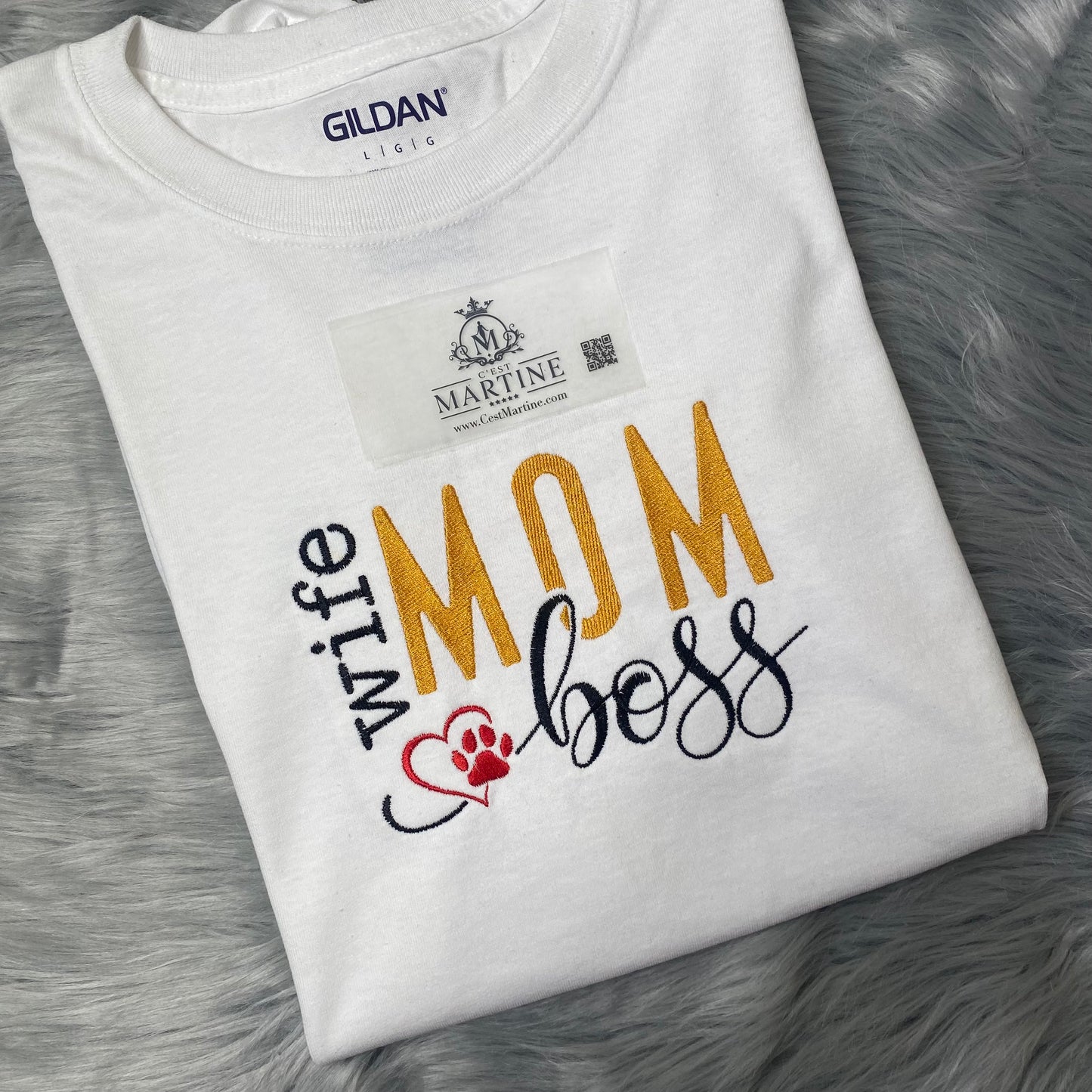 Wife Mom Boss,  Embroidered, Custom T-Shirt, Church Going