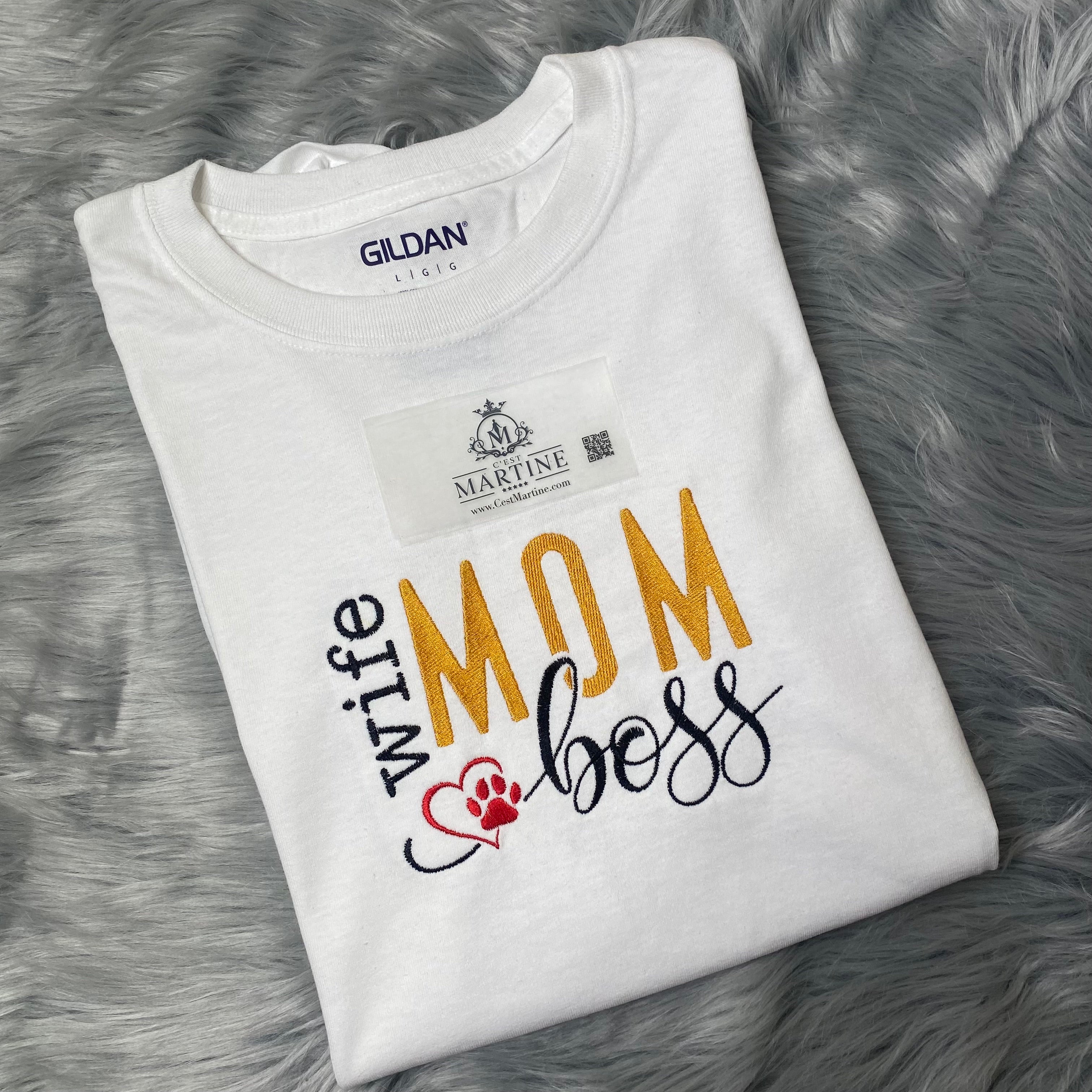 Wife Mom Boss,  Embroidered, Custom T-Shirt, Church Going