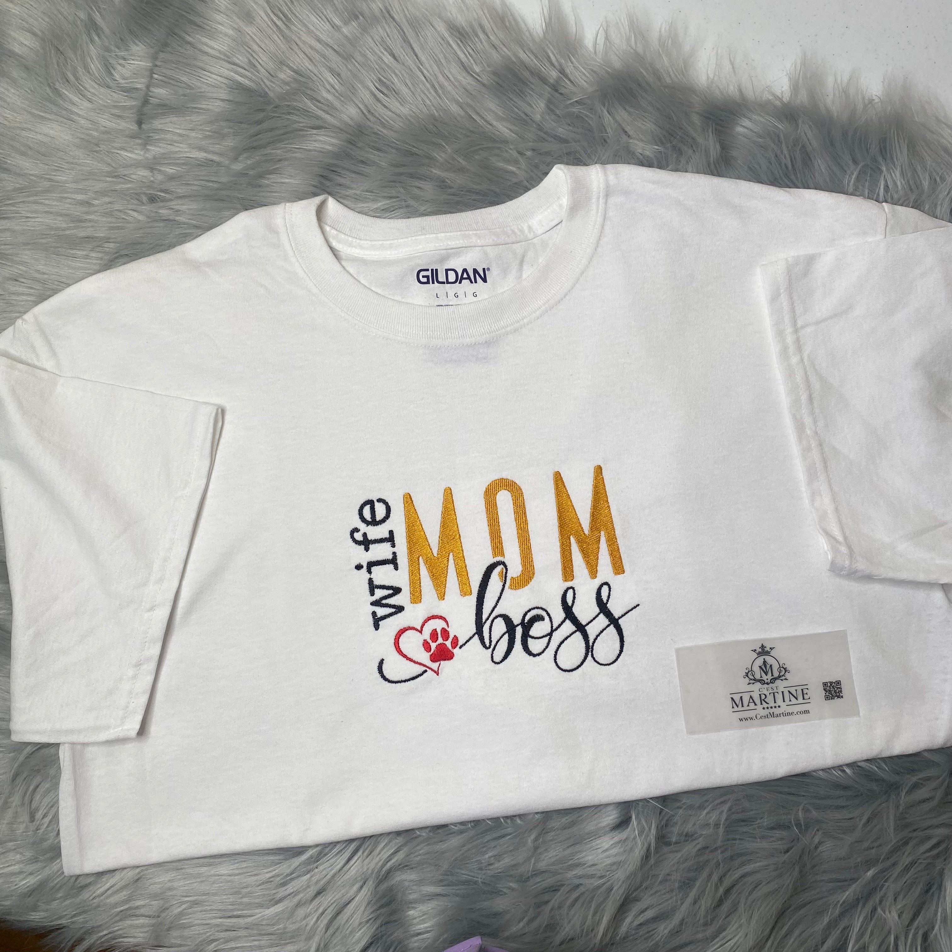 Wife Mom Boss,  Embroidered, Custom T-Shirt, Church Going