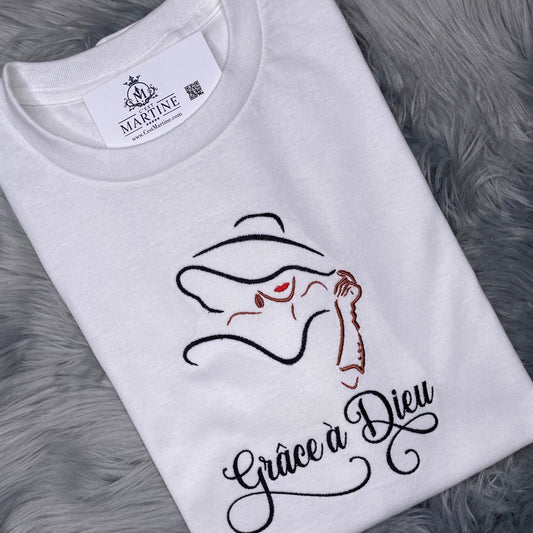 Blessed, Grace a Dieu, Motivation, Embroidered, Birthday Gift, Christian saying, French,  Gift ,  T-Shirt