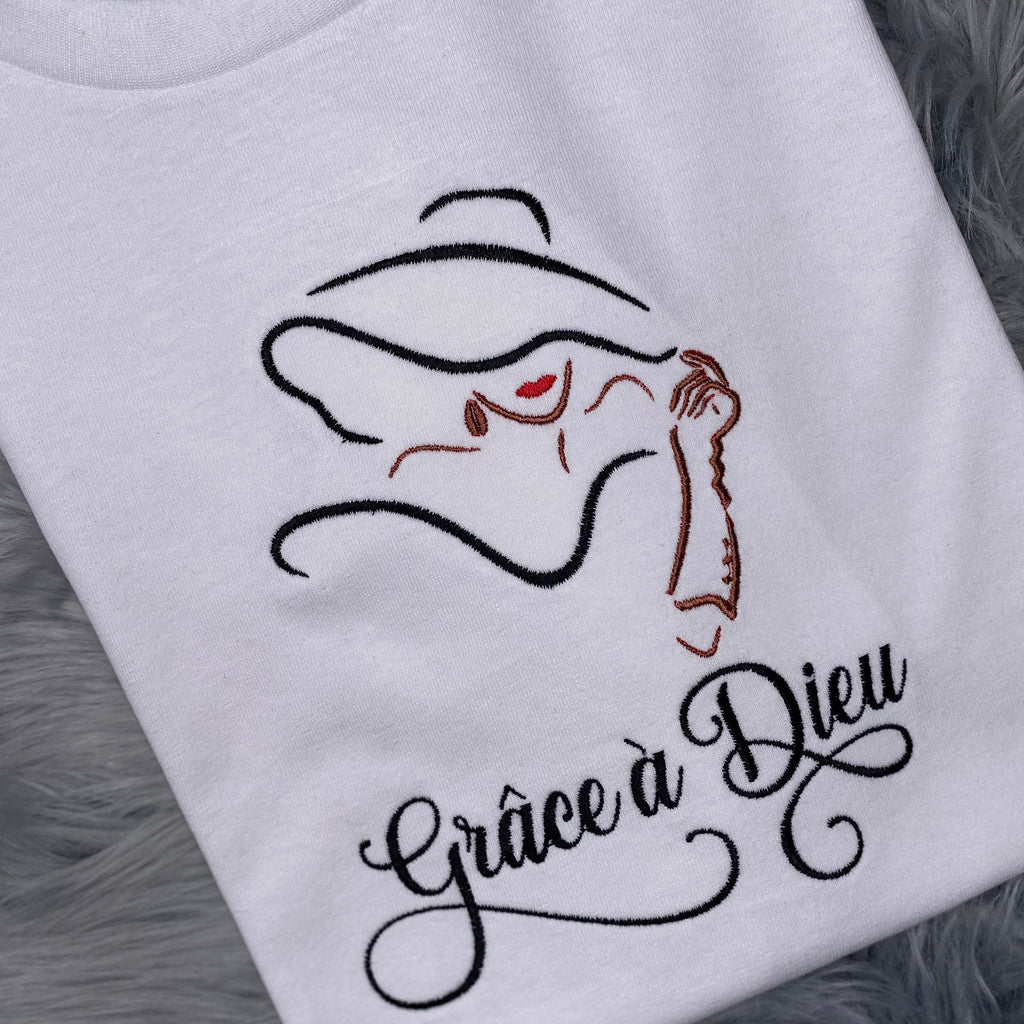 Blessed, Grace a Dieu, Motivation, Embroidered, Birthday Gift, Christian saying, French,  Gift ,  T-Shirt