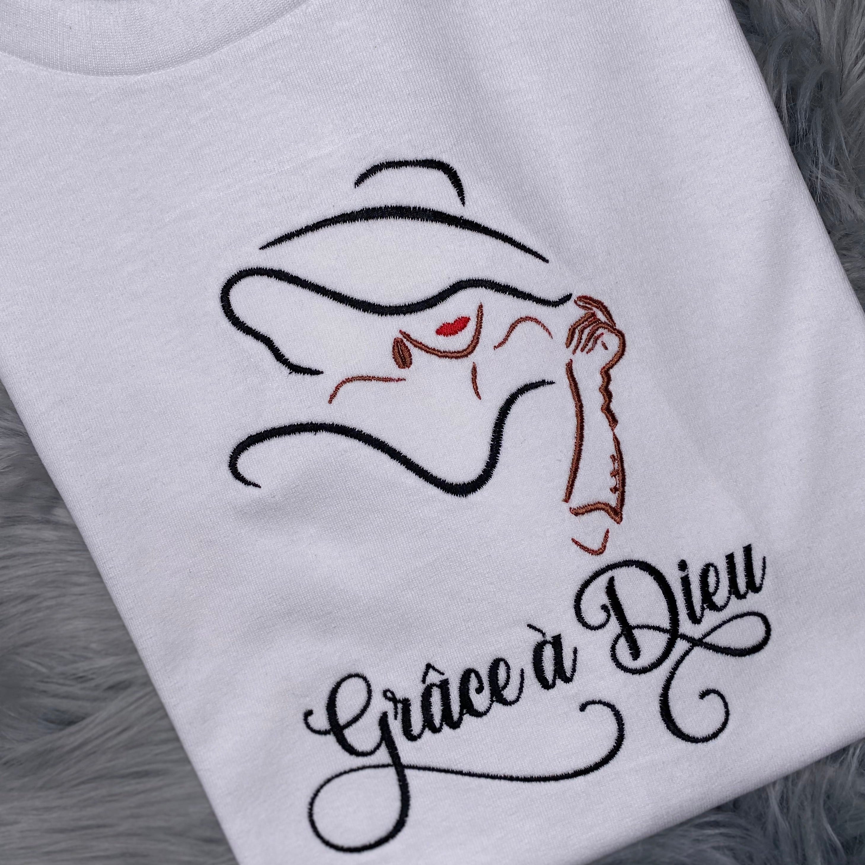 Blessed, Grace a Dieu, Motivation, Embroidered, Birthday Gift, Christian saying, French,  Gift ,  T-Shirt