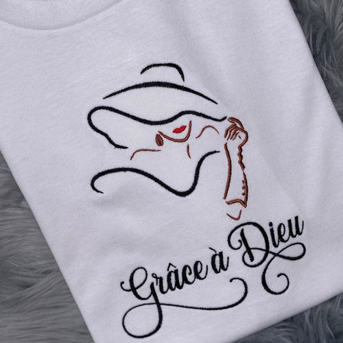 Blessed, Grace a Dieu, Motivation, Embroidered, Birthday Gift, Christian saying, French,  Gift ,  T-Shirt