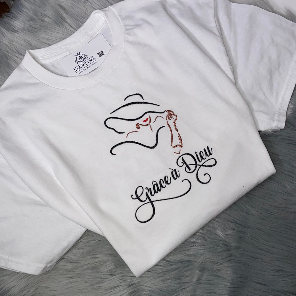 Blessed, Grace a Dieu, Motivation, Embroidered, Birthday Gift, Christian saying, French,  Gift ,  T-Shirt