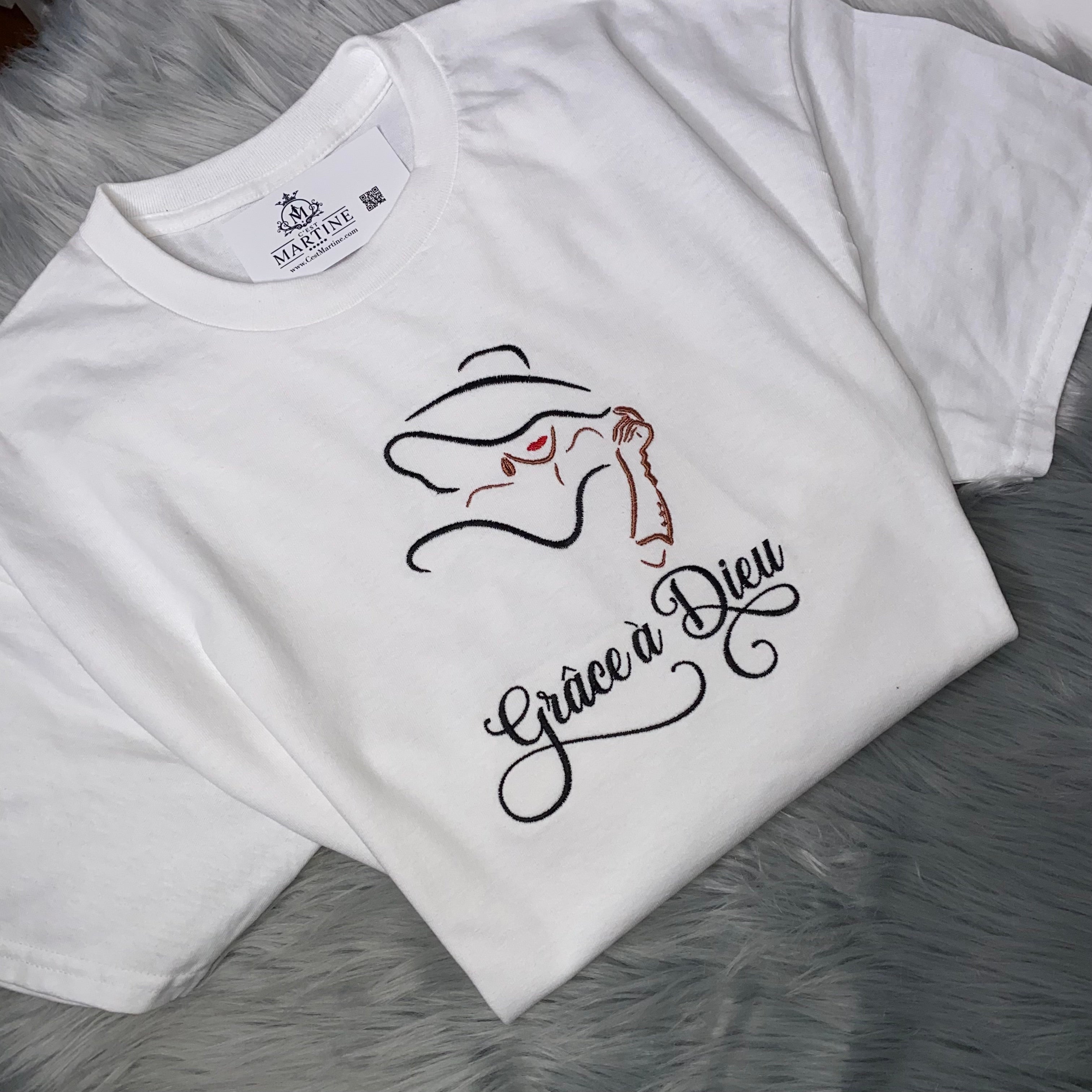 Blessed, Grace a Dieu, Motivation, Embroidered, Birthday Gift, Christian saying, French,  Gift ,  T-Shirt