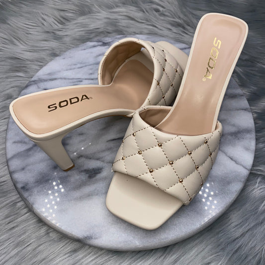 High Heel Sandals with Square Toe Beige