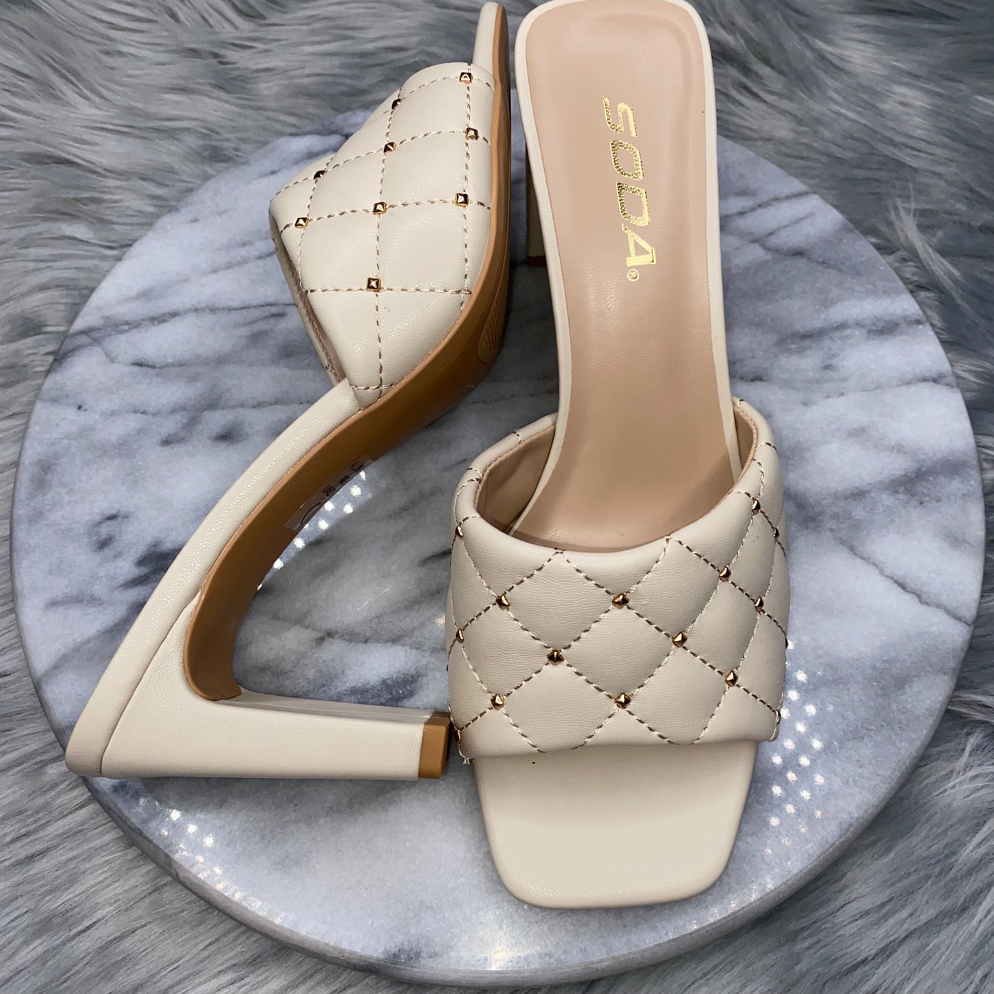 High Heel Sandals with Square Toe Beige