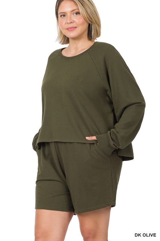 Plus Size LoungeWear Short Set Olive Jogger