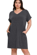 Short Sleeve Dress with Pockets Plus Size Charcoal
