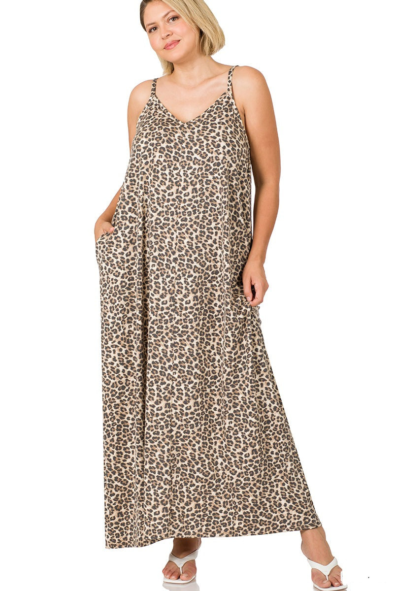 Maxi Dress, Spaghetti Strap, Plus Size Leopard