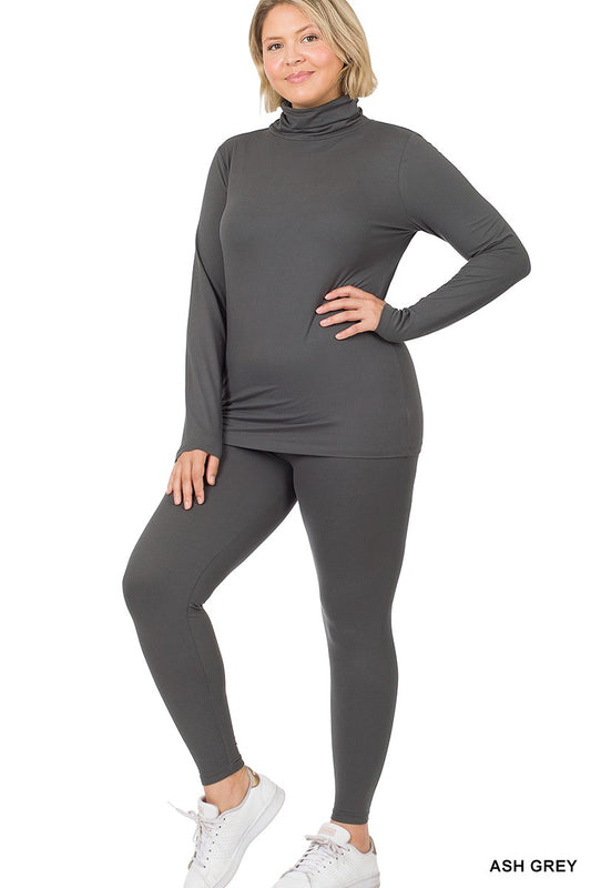 TurtleNeck Mock Legging Set Plus Size Ash Grey