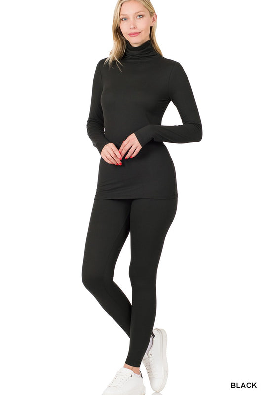 TurtleNeck Top and Leggings Set Black