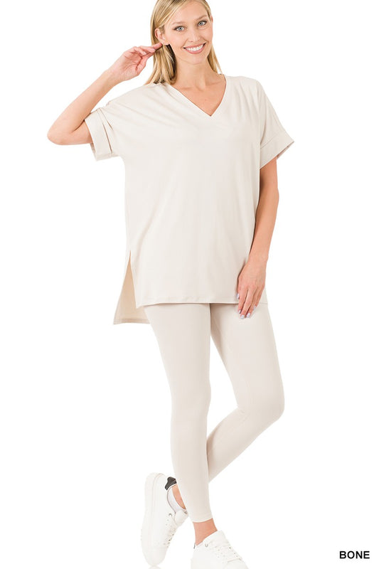LoungeWear Shirt Sleeve Short Legging SET Bone Plus Size