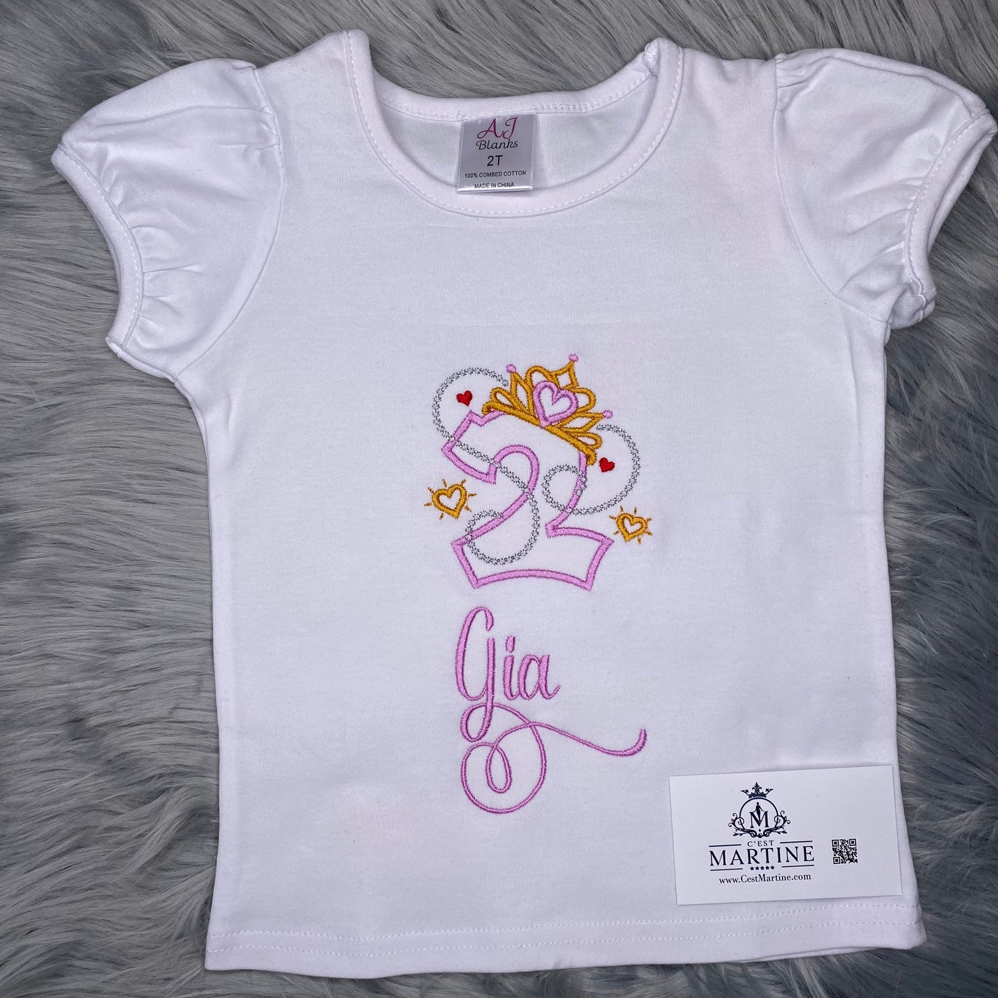 Personalized Birthday Shirt, Princess, Crown, 2nd Birthday, Embroidered