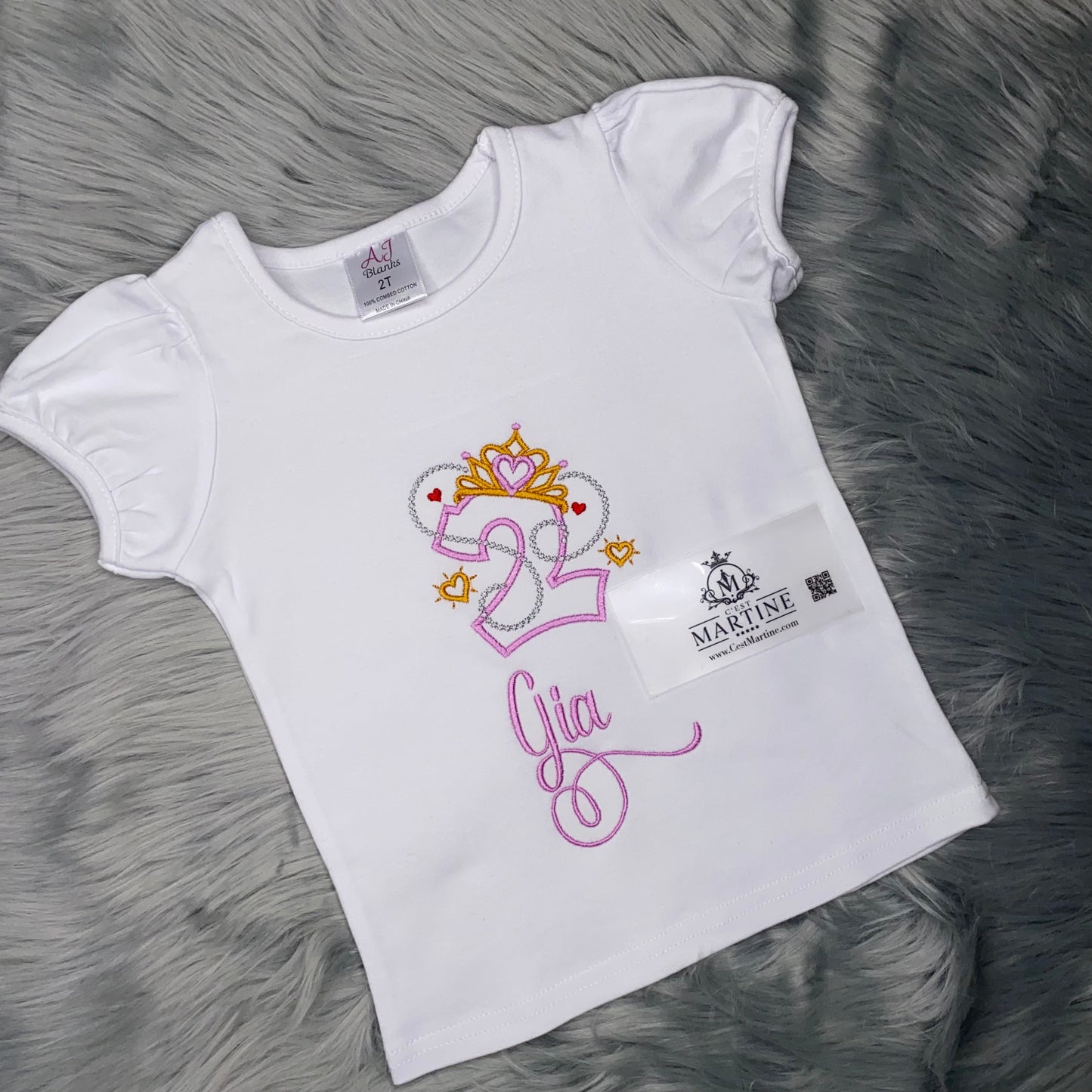 Personalized Birthday Shirt, Princess, Crown, 2nd Birthday, Embroidered