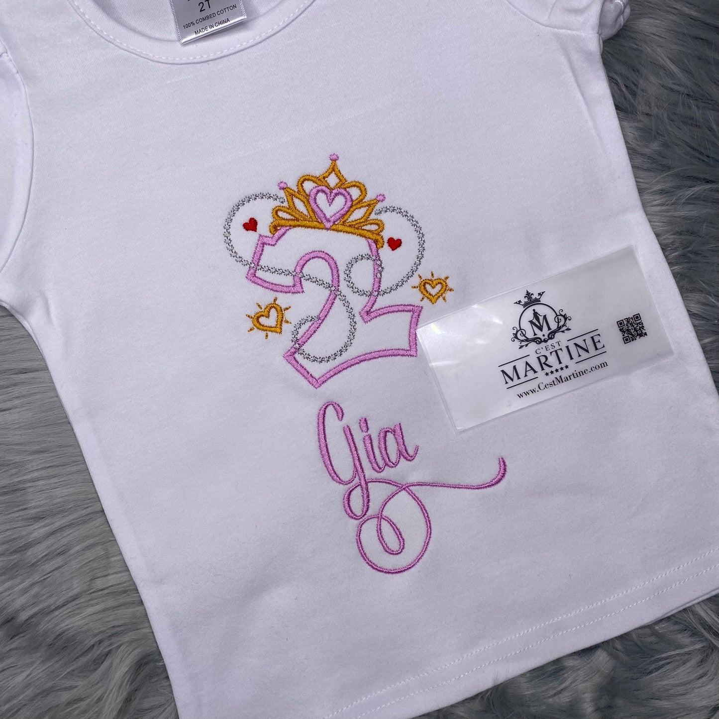 Personalized Birthday Shirt, Princess, Crown, 2nd Birthday, Embroidered