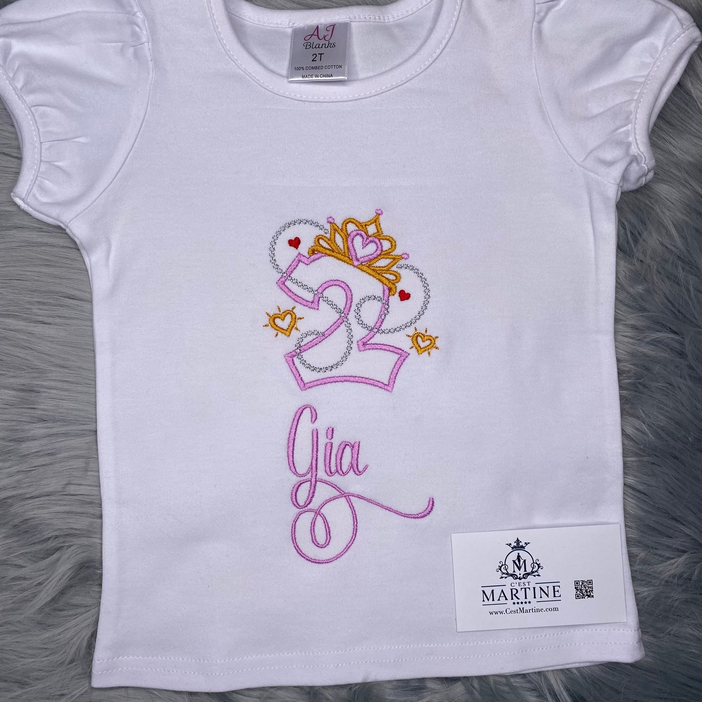 Personalized Birthday Shirt, Princess, Crown, 2nd Birthday, Embroidered
