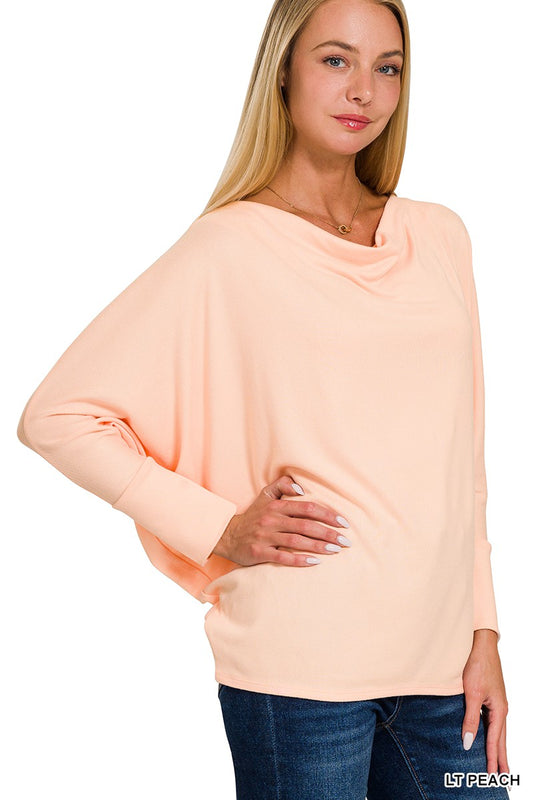 Boat Neck Long Sleeve Top Peach Color