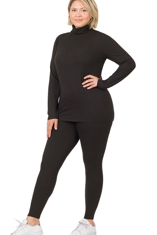 TurtleNeck Mock Legging Set Plus Size Black