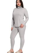 TurtleNeck Mock Legging Set Plus Size Light Grey