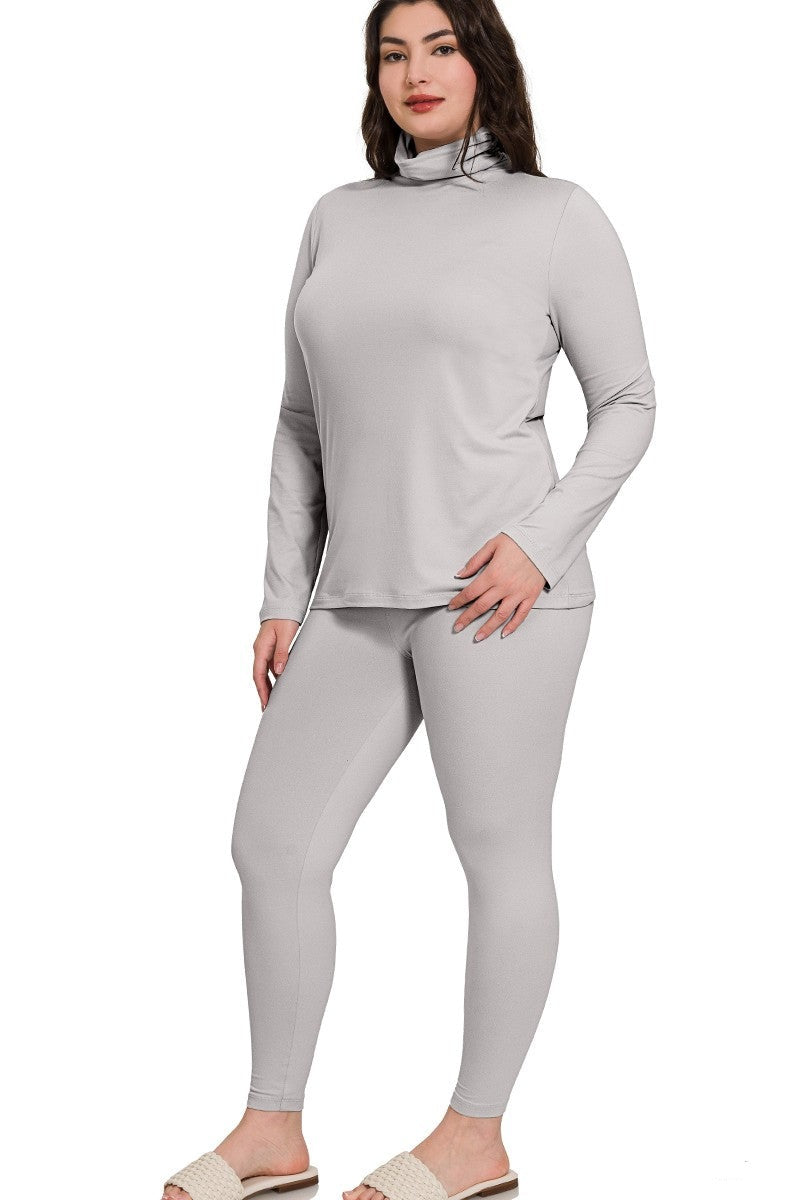 TurtleNeck Mock Legging Set Plus Size Light Grey