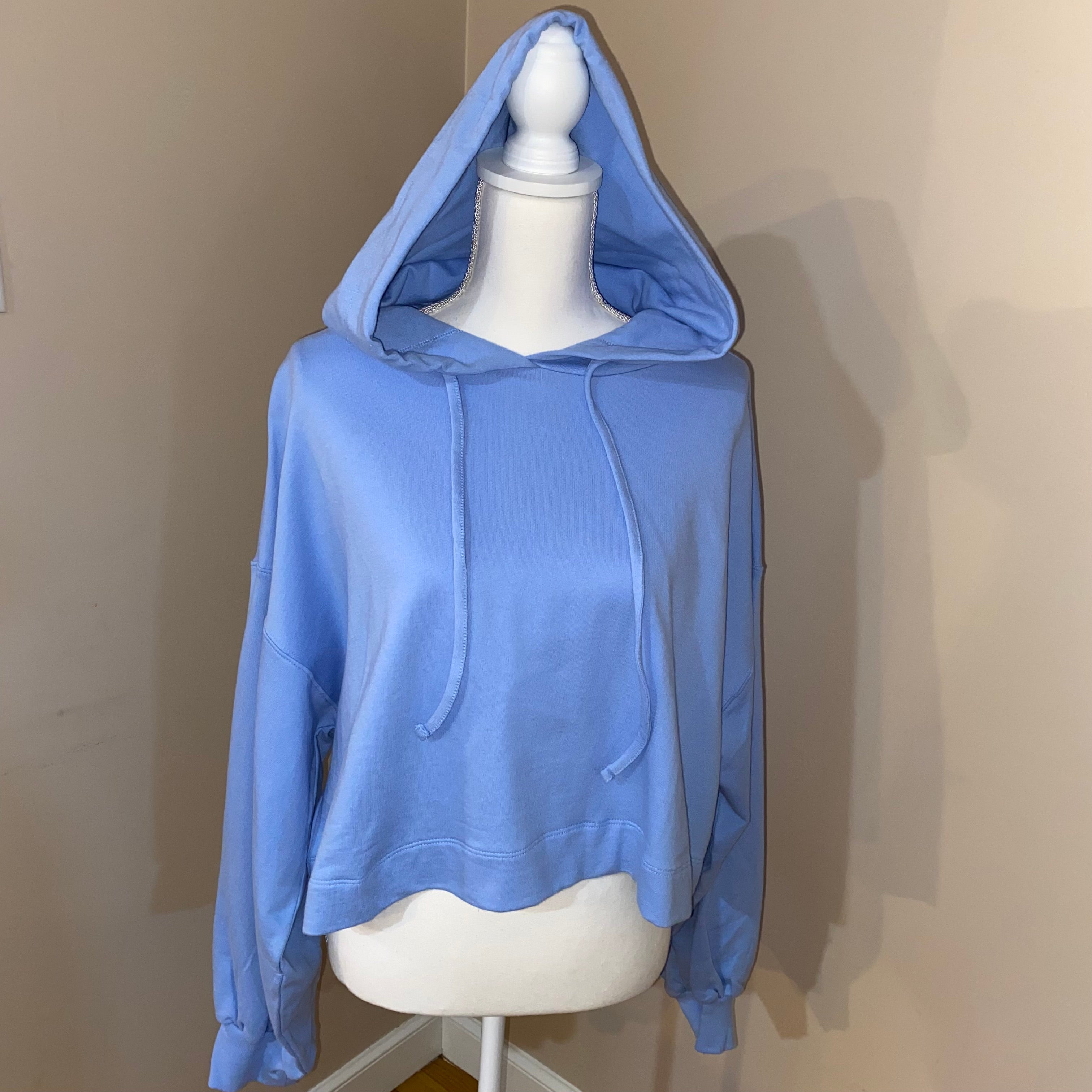 Elegant, Loungewear, Crop Top,  Long Puffy Sleeve, Hoodie, Plus Size