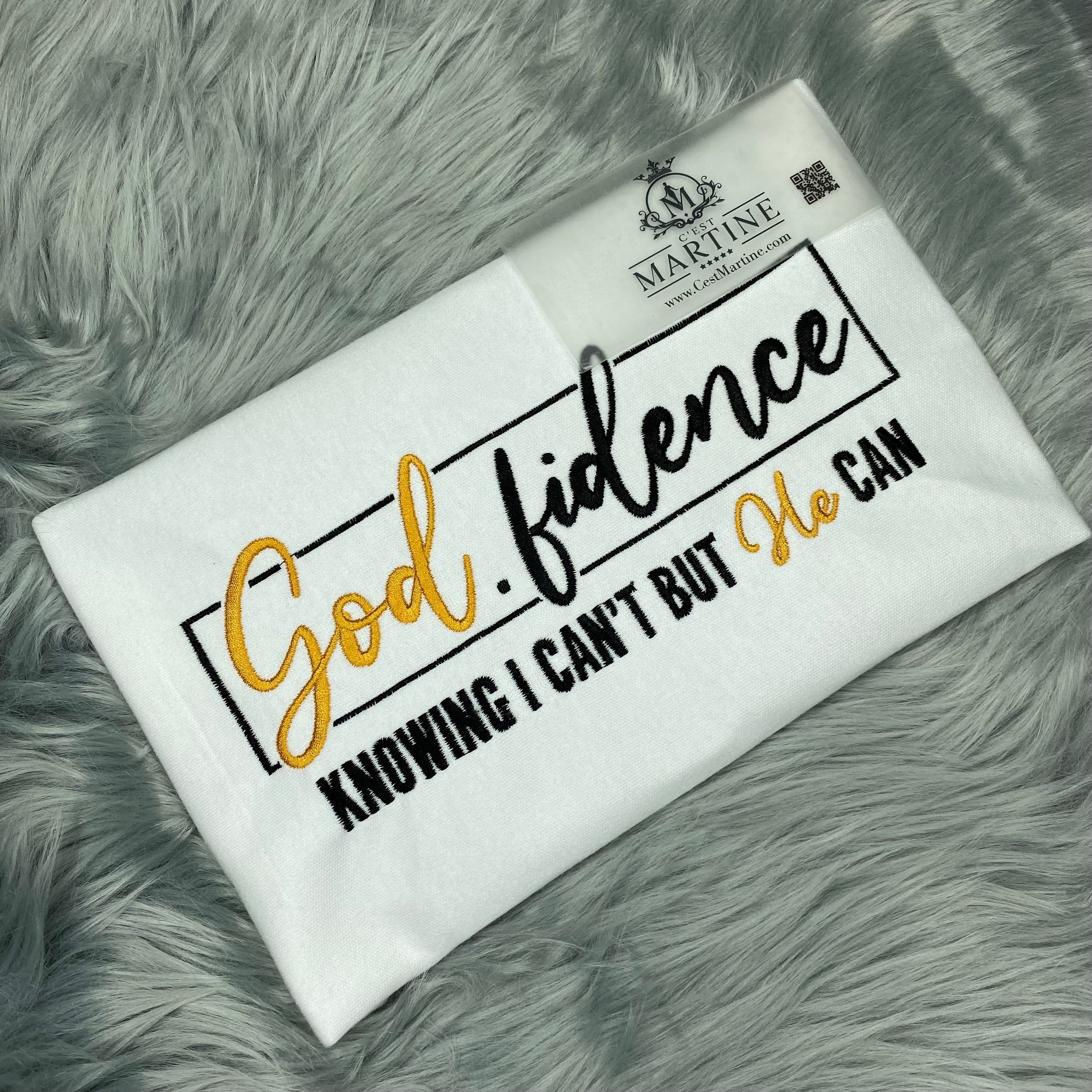 God.Fidence, Religious, Christian, Embroidered, Custom T-Shirt, Church Going