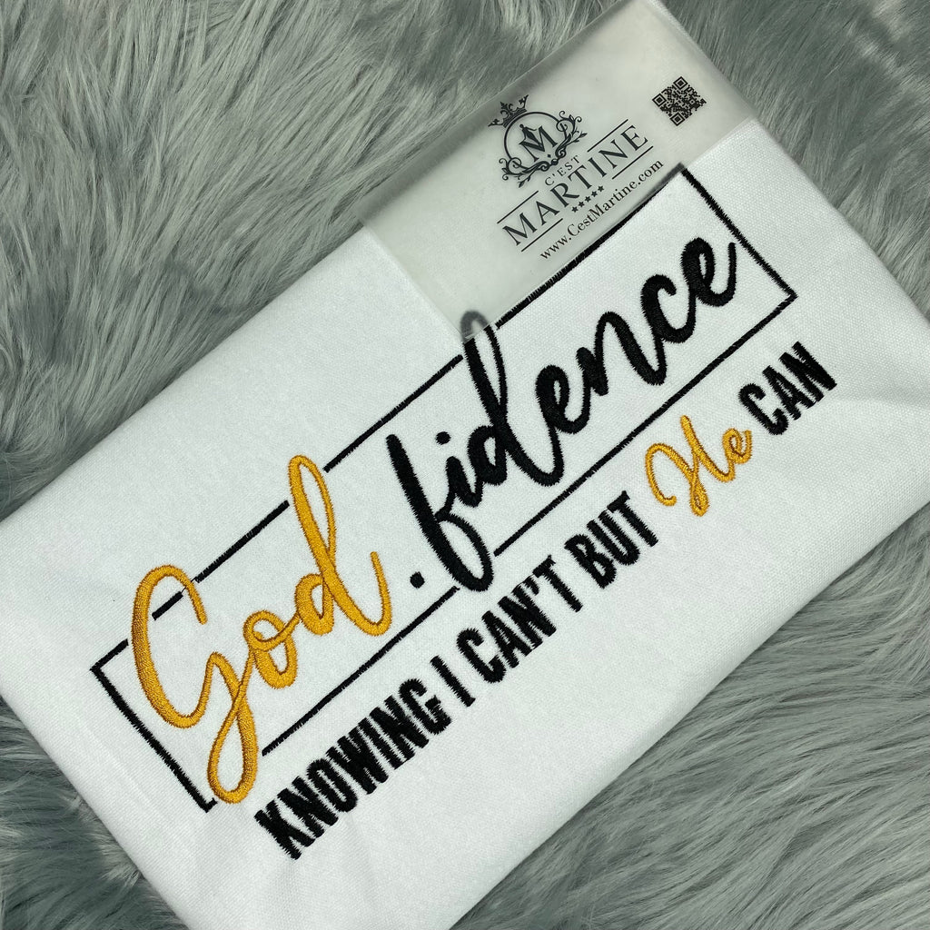 God.Fidence, Religious, Christian, Embroidered, Custom T-Shirt, Church Going